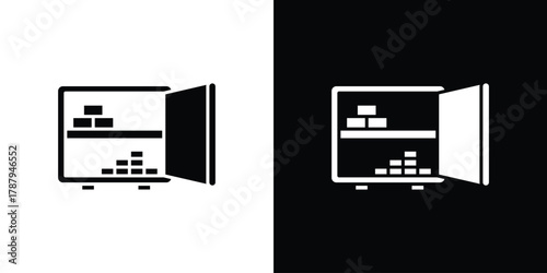 Open safe icon in solid silhouette set. Vector Illustration.