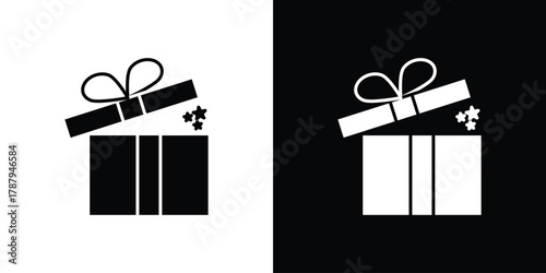 Open gift box icon in solid silhouette set. Vector Illustration.