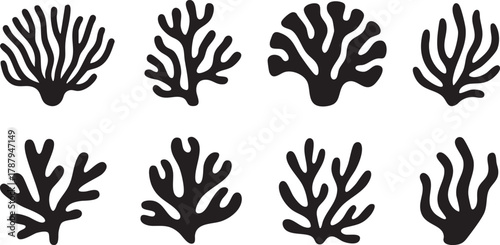 Coral Silhouette Collection — Black Vector Set of Sea Coral Shapes for Ocean and Marine Design
