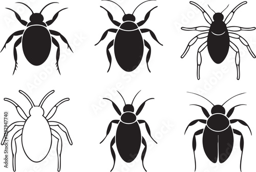Insect Silhouette Collection — Vector Set of Bug and Beetle Icons in Black and White Design
