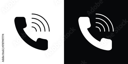 Phone call icon in solid silhouette set. Vector Illustration.