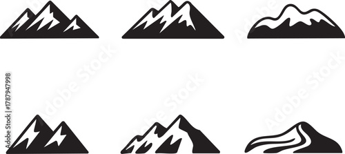 Mountain Silhouette Collection — Black Vector Set of Peaks and Hills for Nature and Adventure Design