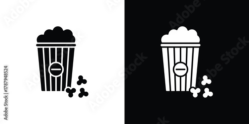 Popcorn icon in solid silhouette set. Vector Illustration.