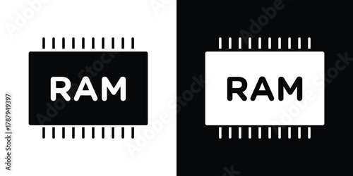 Ram memory icon in solid silhouette set. Vector Illustration.