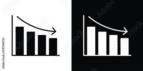 Reduction chart icon in solid silhouette set. Vector Illustration.