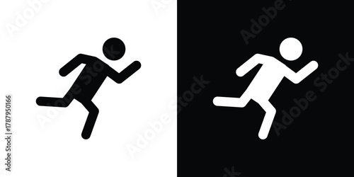 Running icon in solid silhouette set. Vector Illustration.