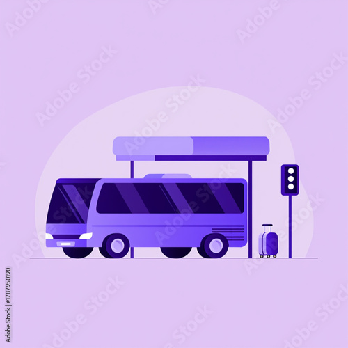 Modern bus at a charging station with traffic light