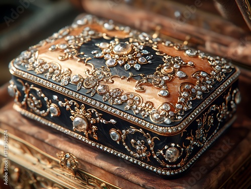 Exquisite ornamented treasure chest, bedecked with glittering embellishments