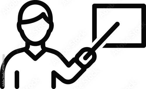 Presentation with a Board by a Person Using a Pointer Icon Emphasizing Teaching and Explanation of Information with Simplified Design Style