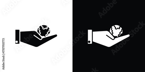 Save environment icon in solid silhouette set. Vector Illustration.