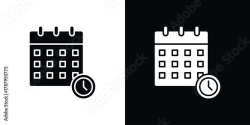 Schedule icon in solid silhouette set. Vector Illustration.