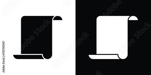 Scroll paper icon in solid silhouette set. Vector Illustration.