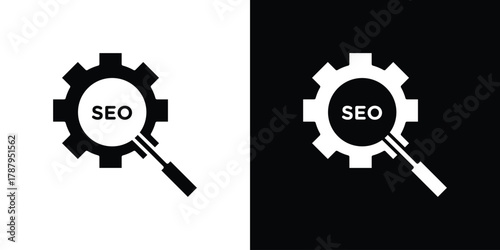SEO icon in solid silhouette set. Vector Illustration.
