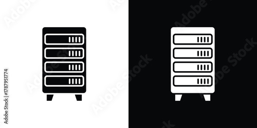 Server rack icon in solid silhouette set. Vector Illustration.