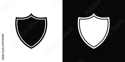 Shield icon in solid silhouette set. Vector Illustration.