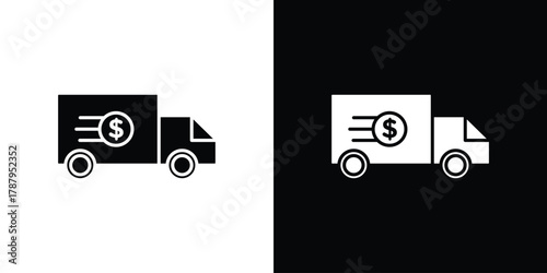 Shipping charges icon in solid silhouette set. Vector Illustration.