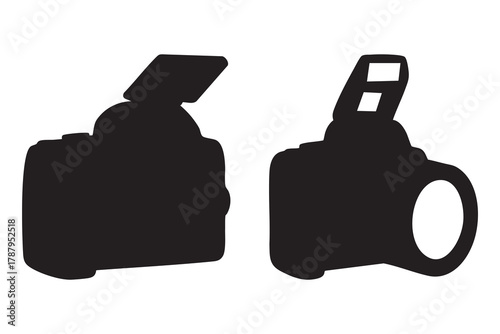 
Digital camera silhouette icon with circular arrows for photography concept