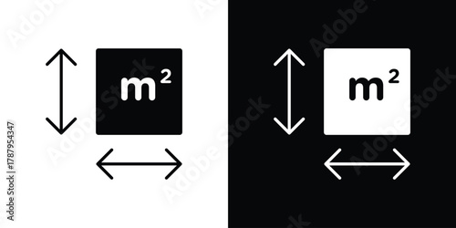 Square Meter icon in solid silhouette set. Vector Illustration.