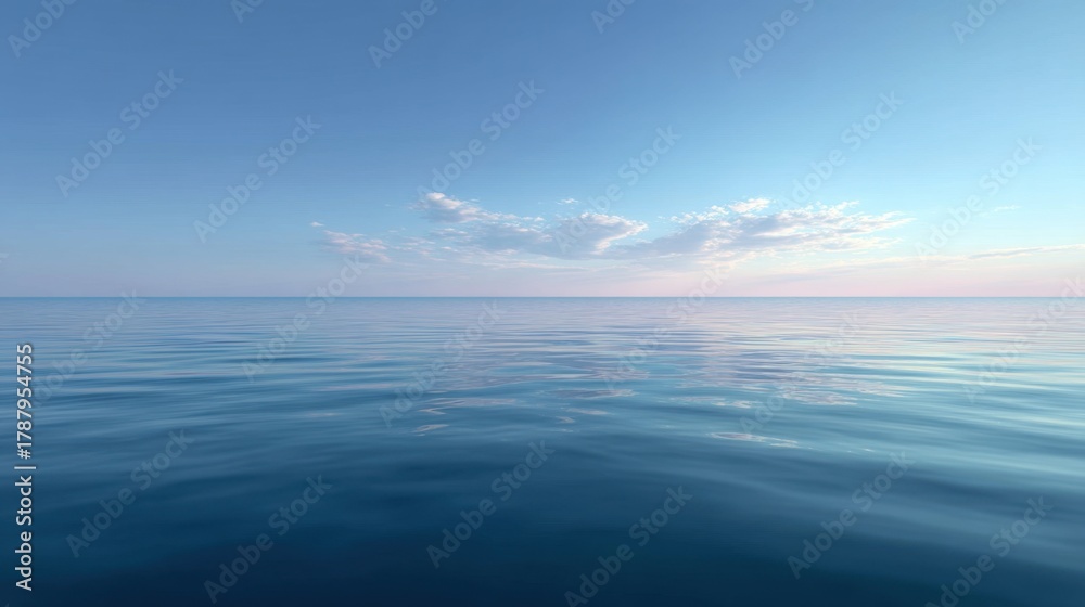 Fototapeta premium Serene Blue Ocean Horizon with Gentle Waves Under a Soft Sky at Sunset for Relaxation and Tranquility in Nature's Beauty