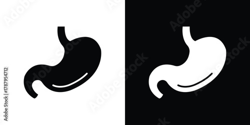 Stomach icon in solid silhouette set. Vector Illustration.