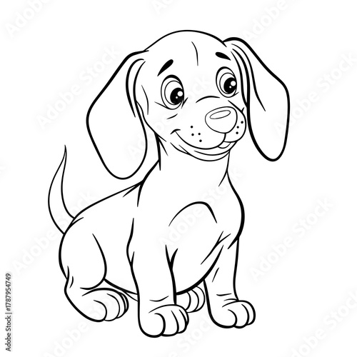 Cute dachshund puppy.. Isolated illustration of a dog on a white background in line art style. Illustration for coloring books and children's product design.