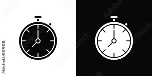 Stop watch icon in solid silhouette set. Vector Illustration.