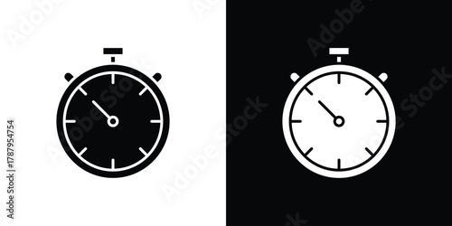 Stopwatch icon in solid silhouette set. Vector Illustration.