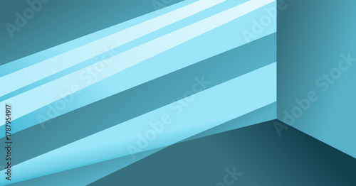 The corners of the walls and windows glow. Minimalist illustration in turquoise color for background