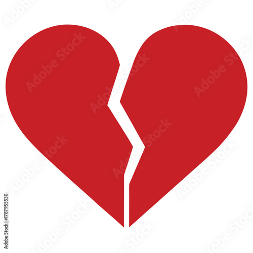 A red broken heart isolated on white background, symbolizing heartbreak and emotional distress