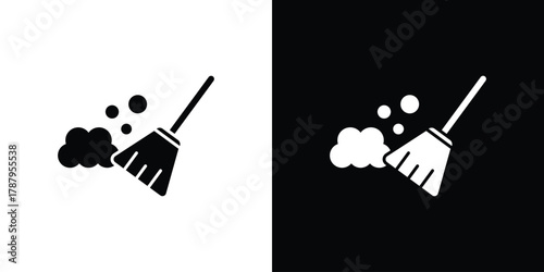 Sweeping icon in solid silhouette set. Vector Illustration.