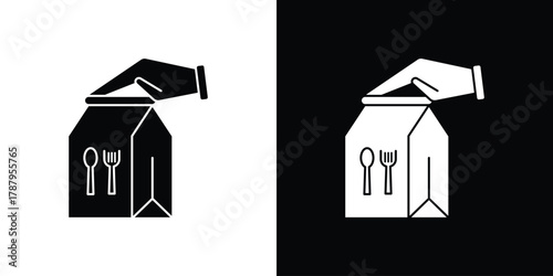 Take away food icon in solid silhouette set. Vector Illustration.