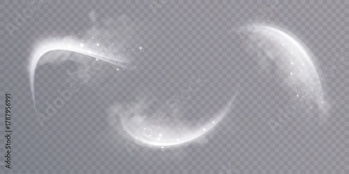 A set of winter whirlwinds and snowstorms on a transparent background. Suitable for winter and Christmas designs, snow and cold wind effects.