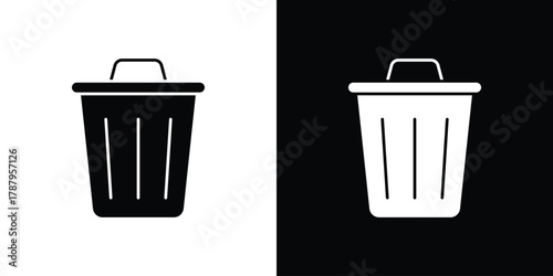Trash icon in solid silhouette set. Vector Illustration.