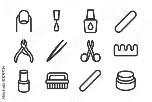 Nail care tools vector icons collection for manicure and pedicure services.