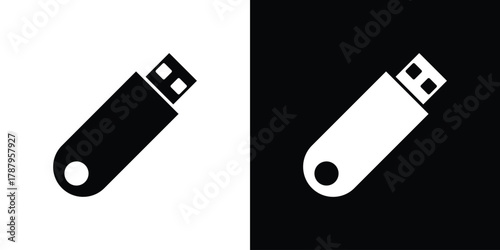 USB icon in solid silhouette set. Vector Illustration.