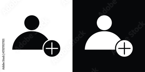 User add icon in solid silhouette set. Vector Illustration.
