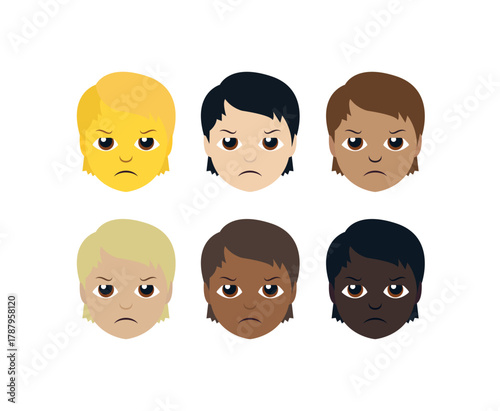 angry person mad non-binary face head emoji symbol sign icon vector illustration isolated flat	