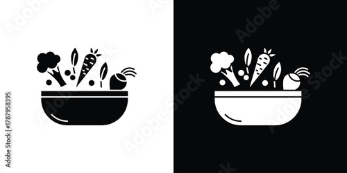 Vegetarian food icon in solid silhouette set. Vector Illustration.