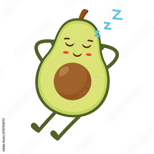 Cartoon Avocado Sleeping, Healthy Food Flat Illustration