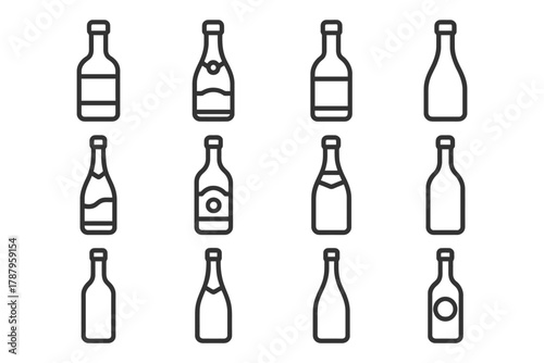 Outline icons of various bottle designs with minimalist style.