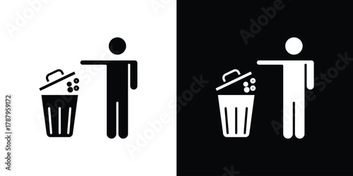 Waste Bin icon in solid silhouette set. Vector Illustration.