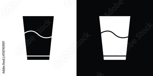 Water glass icon in solid silhouette set. Vector Illustration.