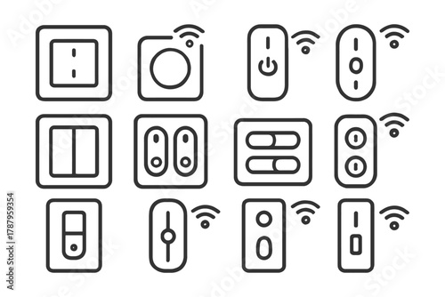 Smart home icon set: wifi light switches and dimmers.