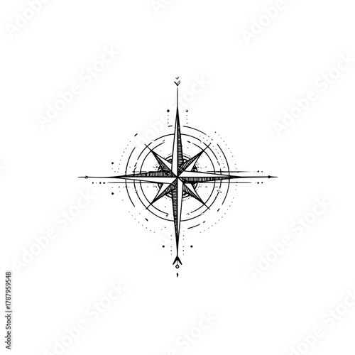 Hand drawn compass rose, vintage style design