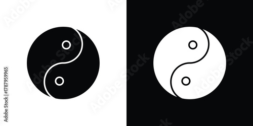 Yin yang icon in solid silhouette set. Vector Illustration.