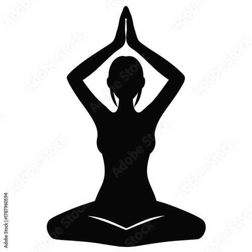 Silhouette of a woman in a lotus position, isolated on white background