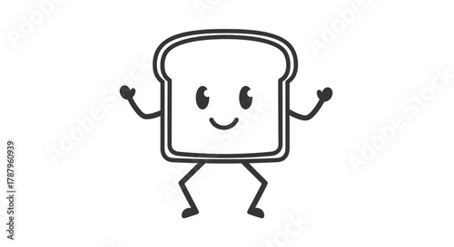 Cheerful animated toast character with arms and legs on a plain background for animation use