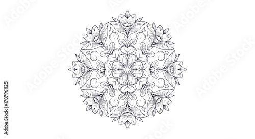 Elegant monochrome floral mandala design with distressed textures and delicate lines