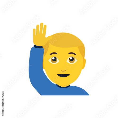 man raising hand hello greeting answer question raised hand men smile student goodbye emoji symbol sign icon vector illustration isolated flat