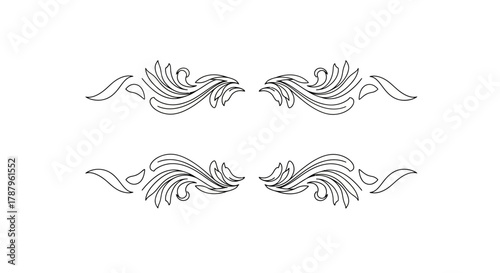 Symmetrical flourish ornamentation with flowing lines and botanical accents on white backdrop